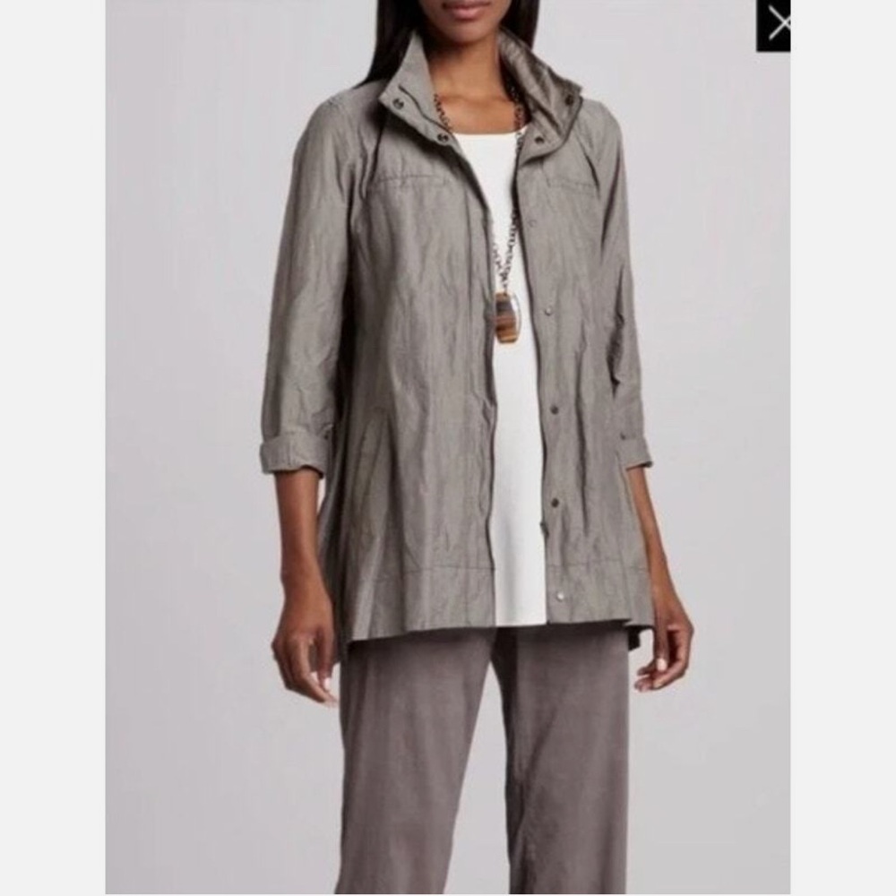 Eileen Fisher Jacket Rumpled Organic Cotton Blend M Medium zip hooded A Line - Picture 5 of 14
